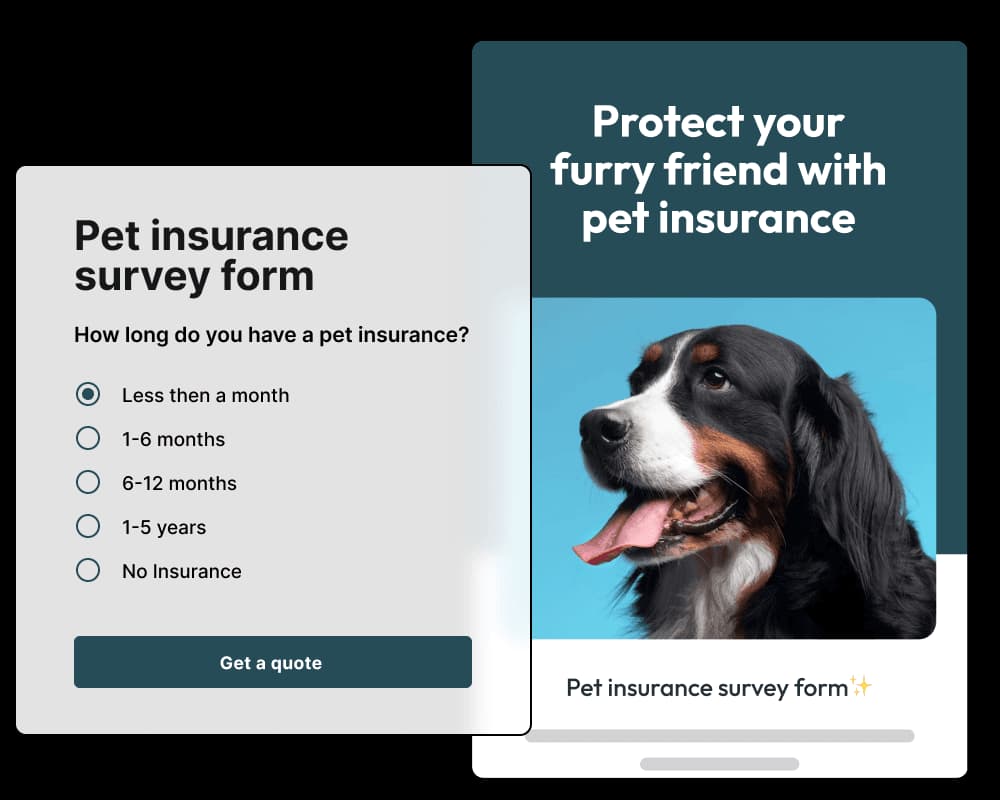 A pet insurance survey form displayed on a clipboard, featuring questions about pet health and coverage options A pet insurance survey form displayed on a clipboard, featuring questions about pet health and coverage options