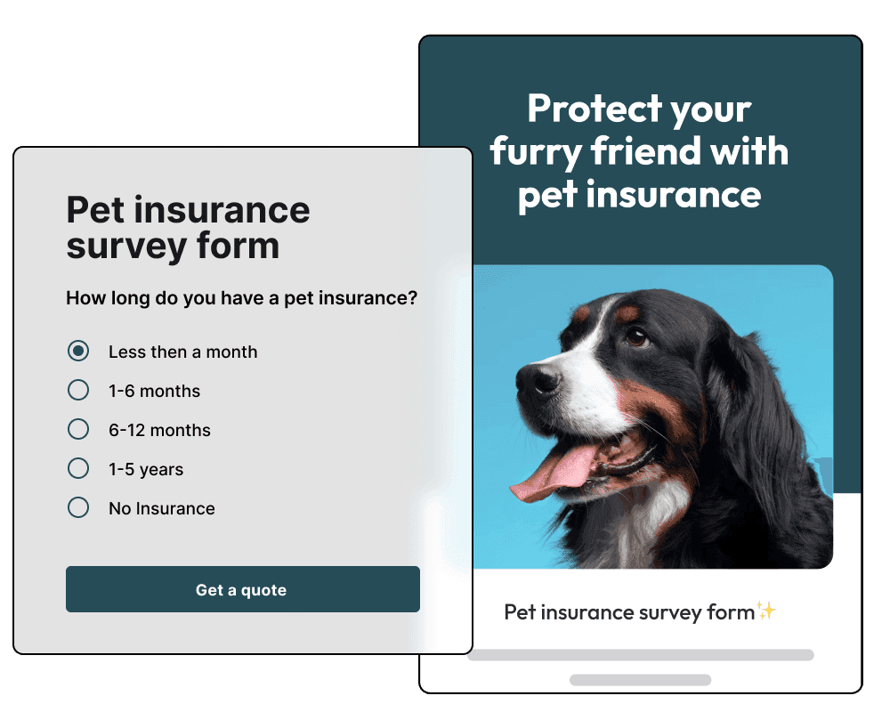 A pet insurance survey form displayed on a clipboard, featuring questions about pet health and coverage options A pet insurance survey form displayed on a clipboard, featuring questions about pet health and coverage options
