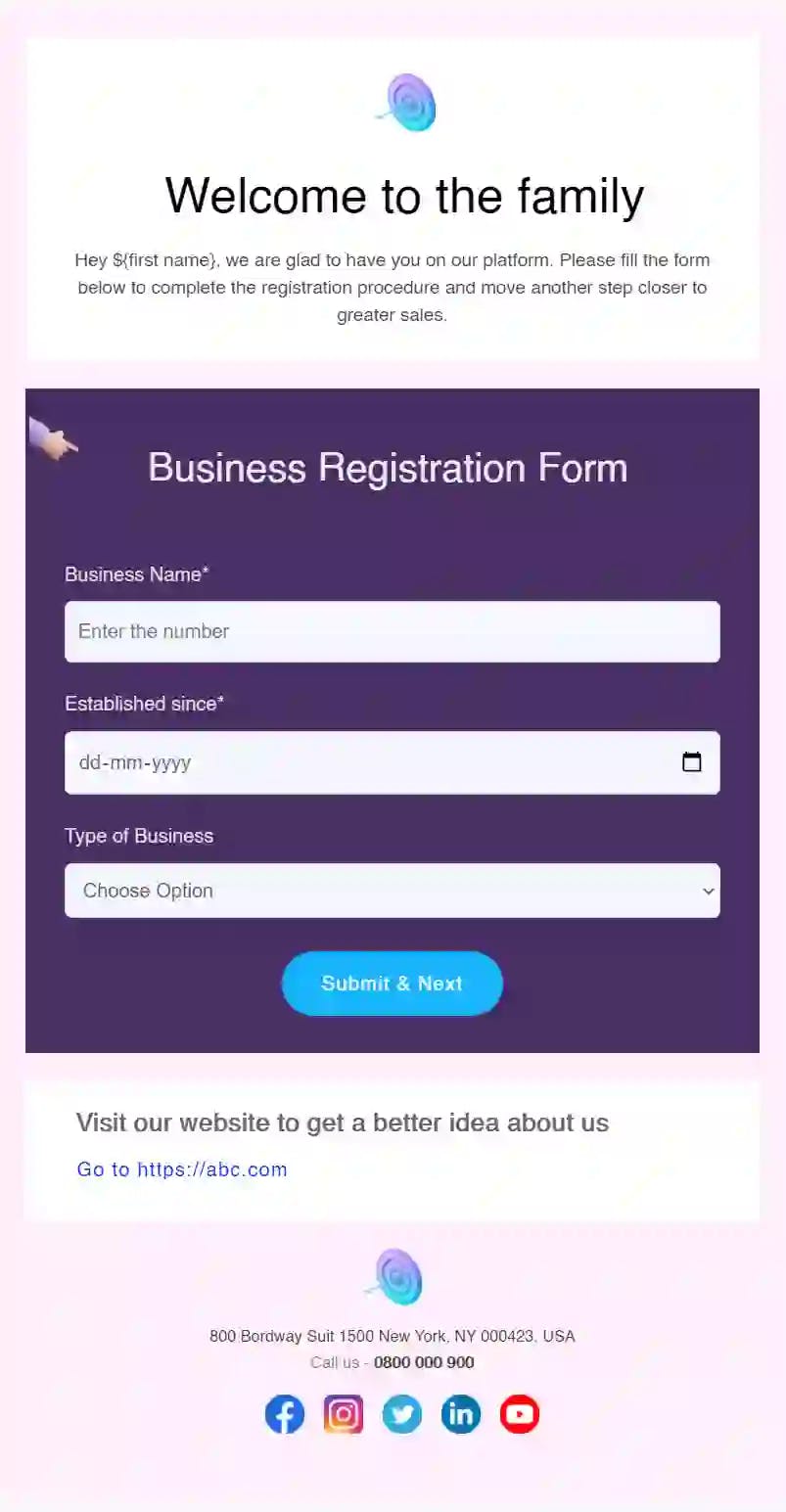 Free Business Registration Form Email Template