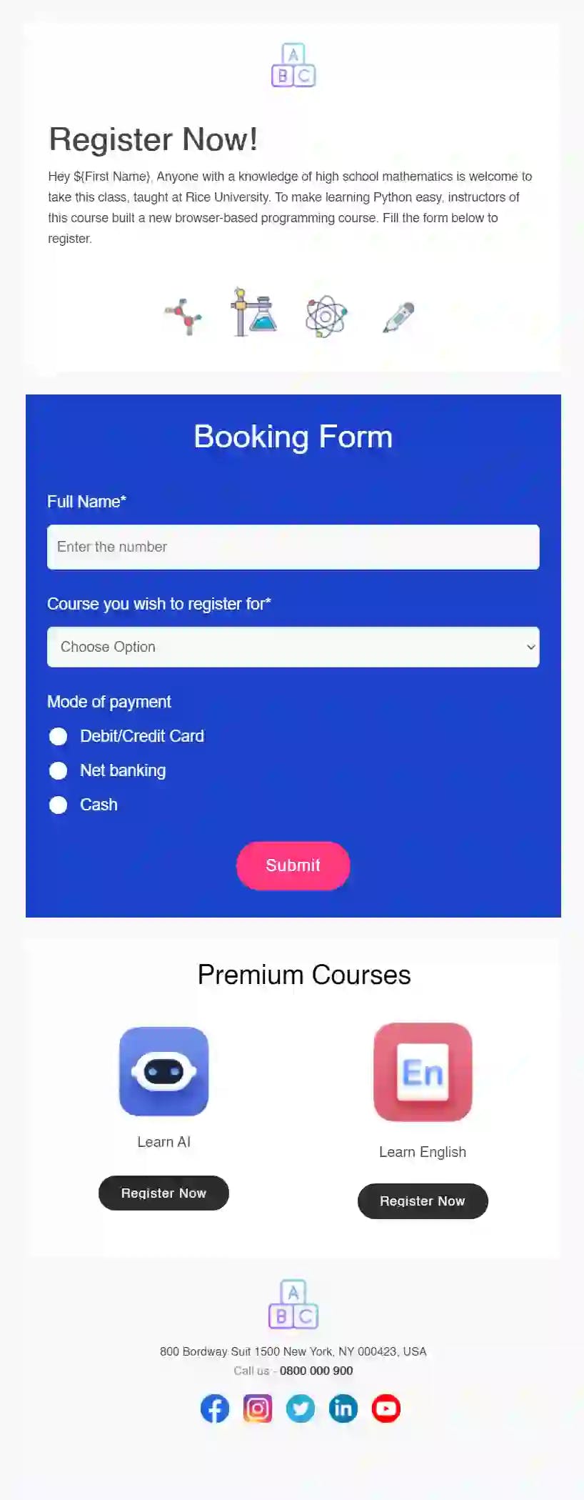 Course Registration Email Template