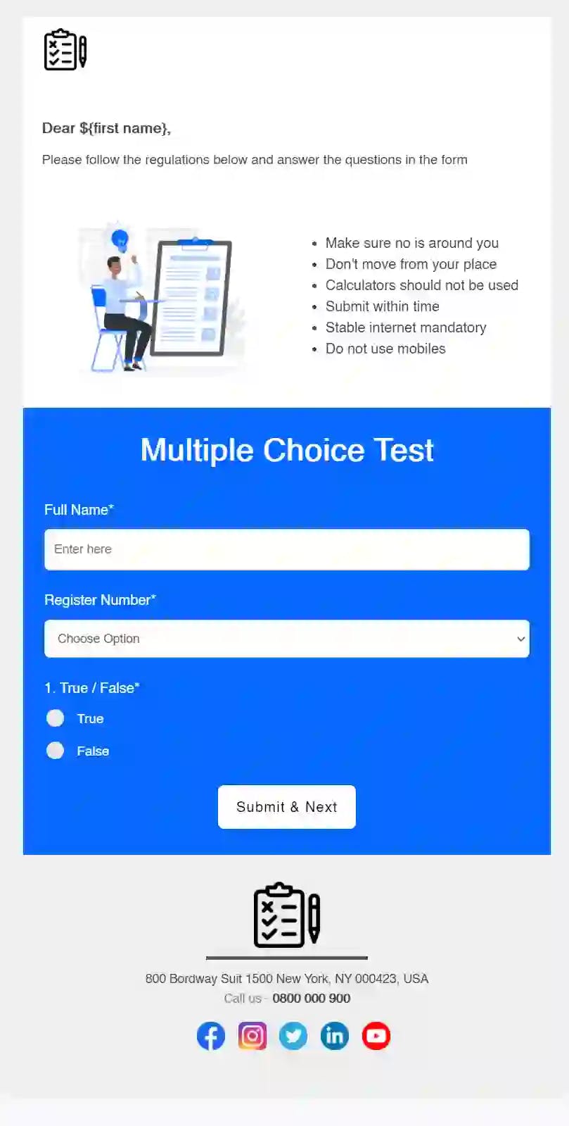 Free Multiple Choice Test Email Template