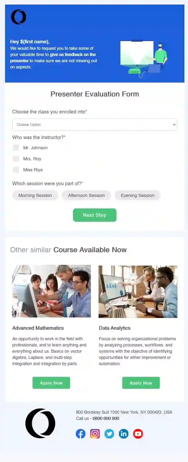 Free Presentation Evaluation Form Email Template