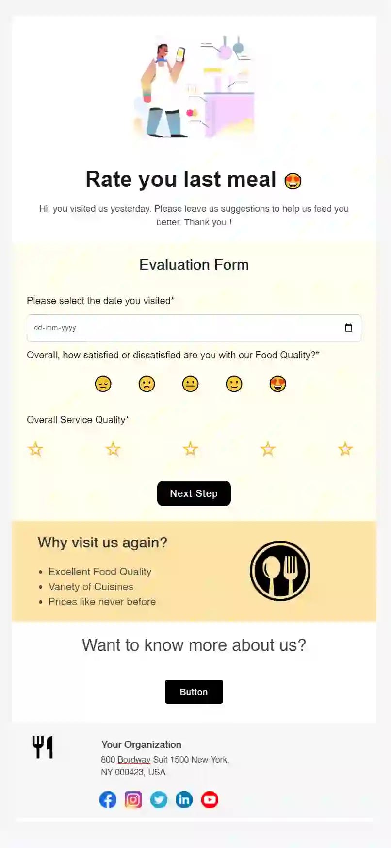 Restaurant Evaluation Email Template