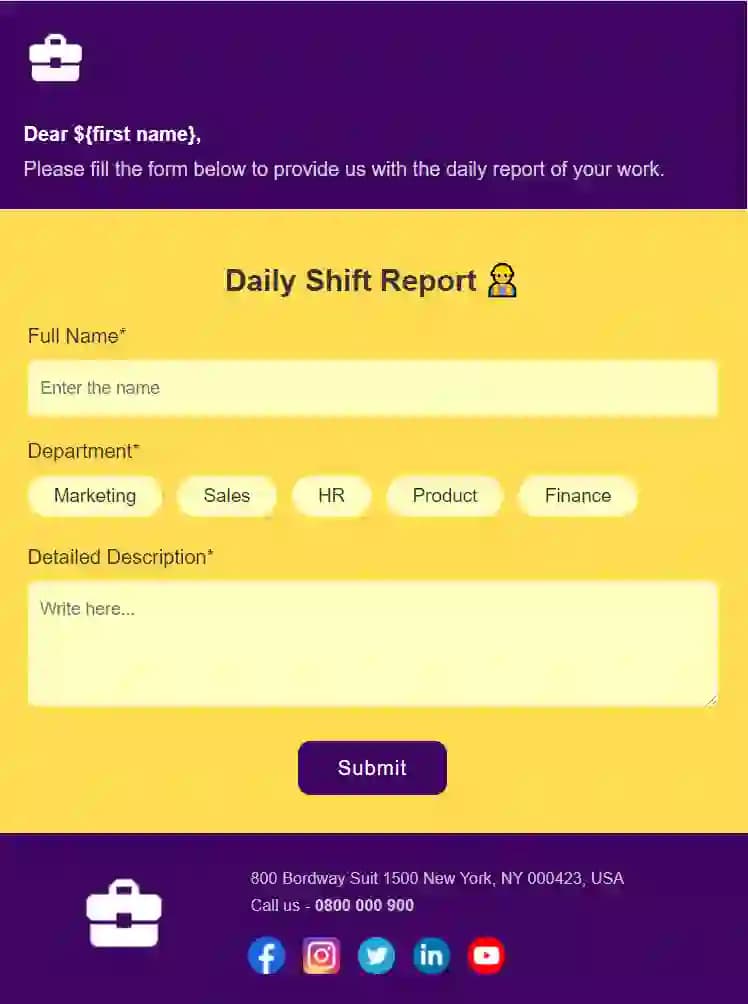 Free Shift Report Email Template