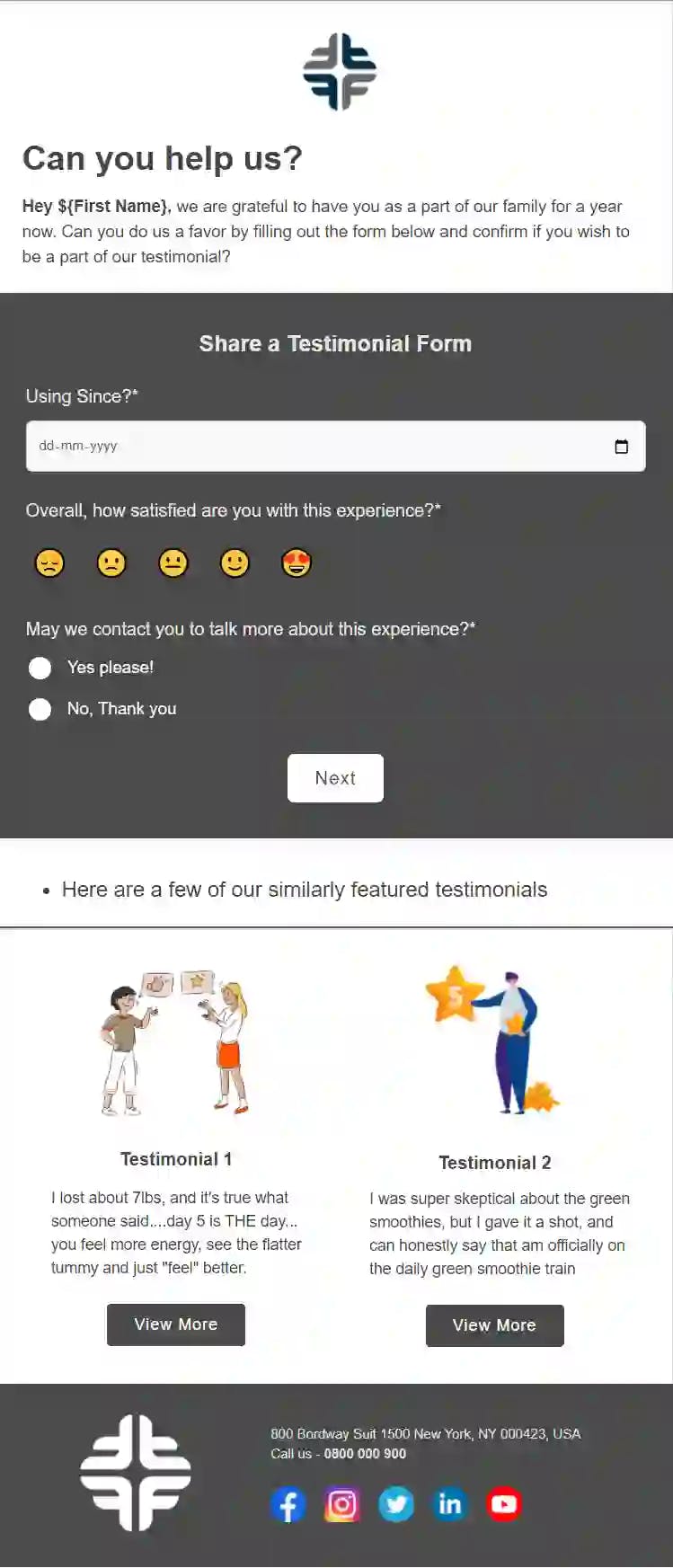 Testimonial Form Email Template