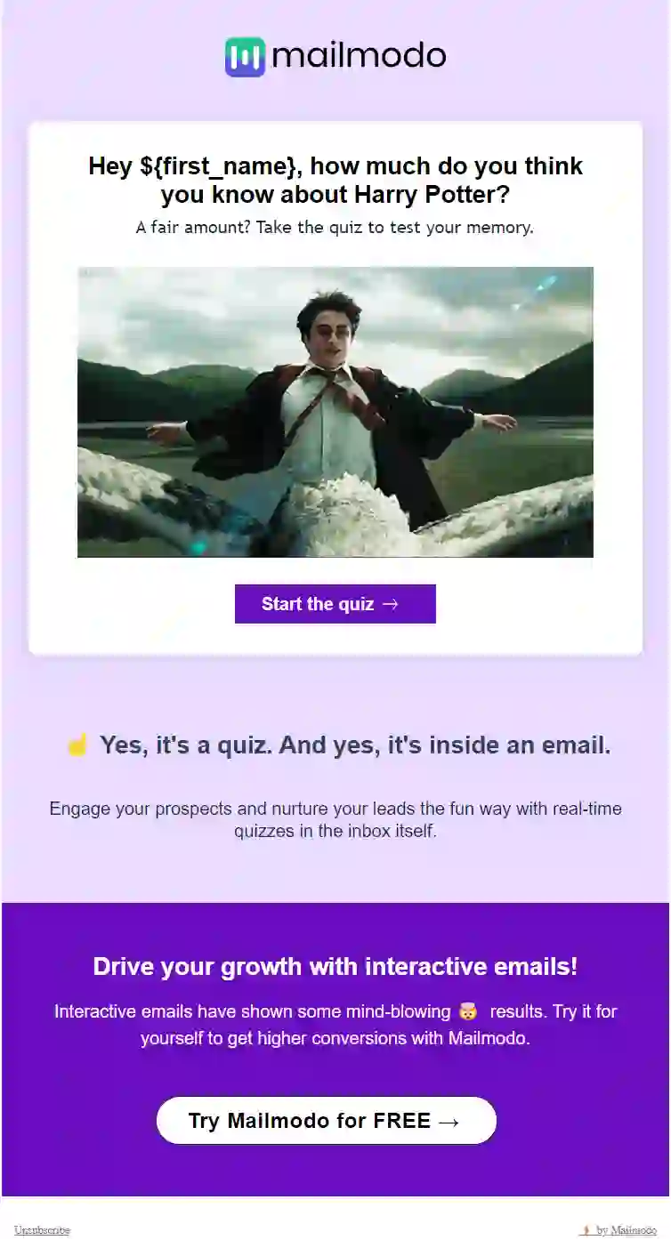 Free Harry Potter Quiz Email Template