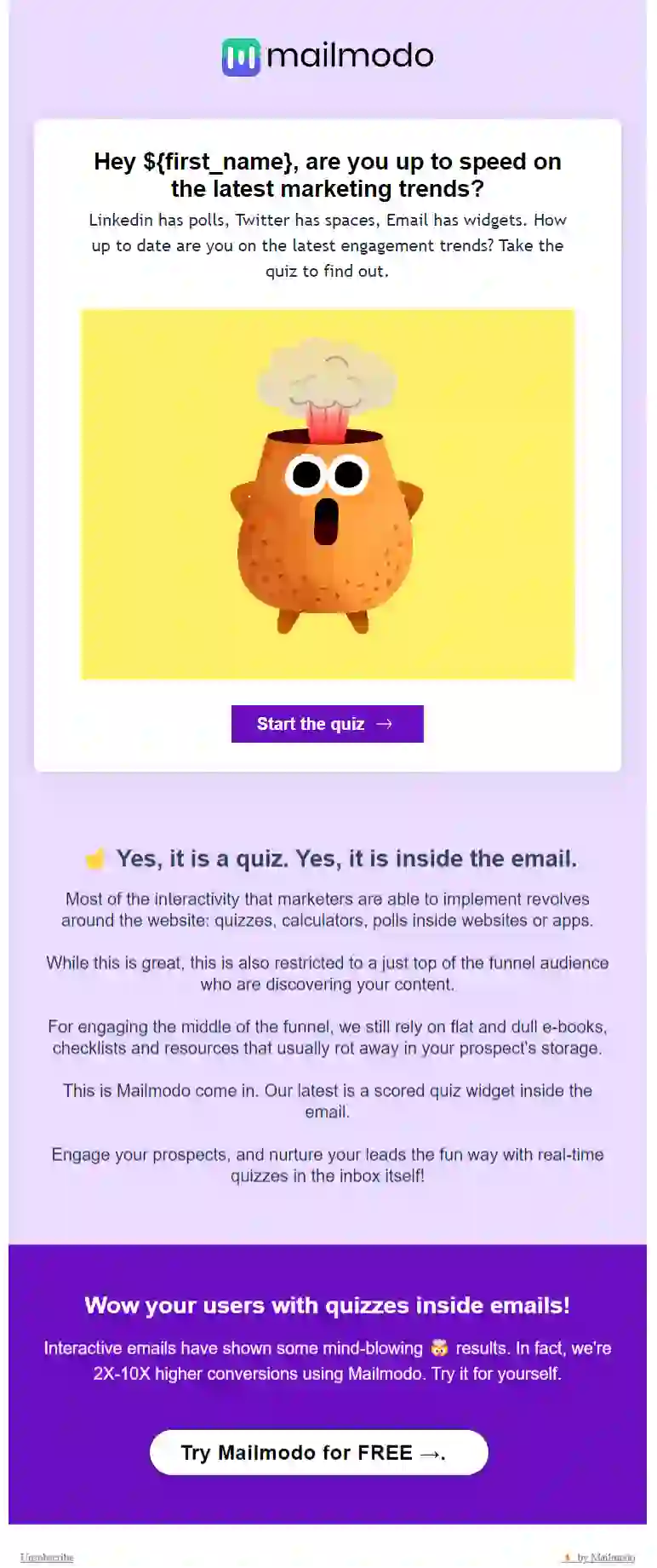 Free Email Marketing Quiz Email Template