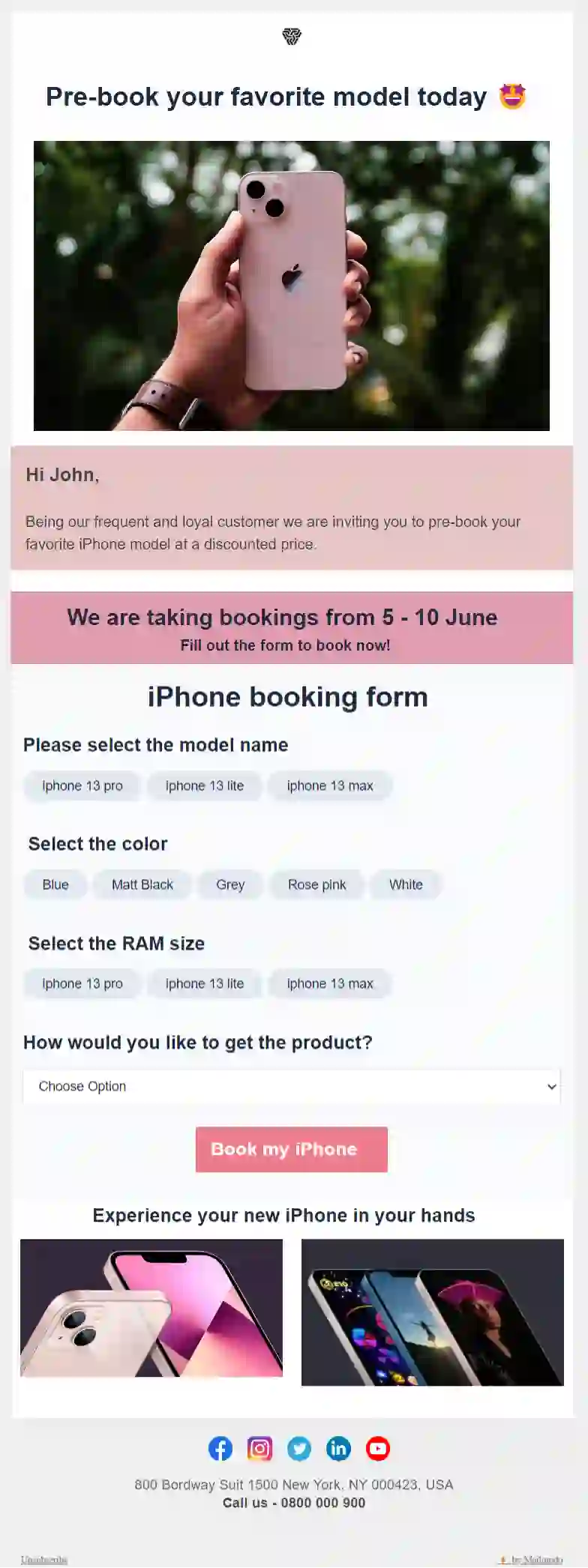 Product Booking Email Template