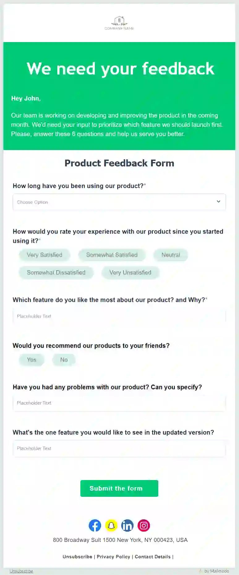 Product Feedback Email Template