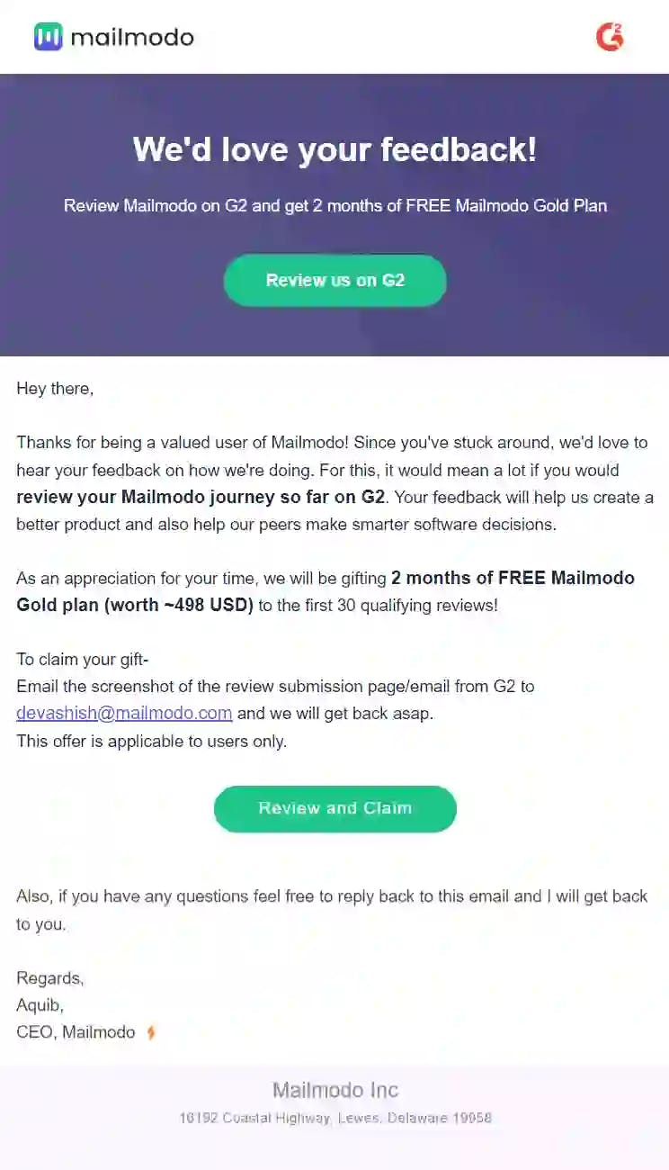 Free G2 Review Email Template