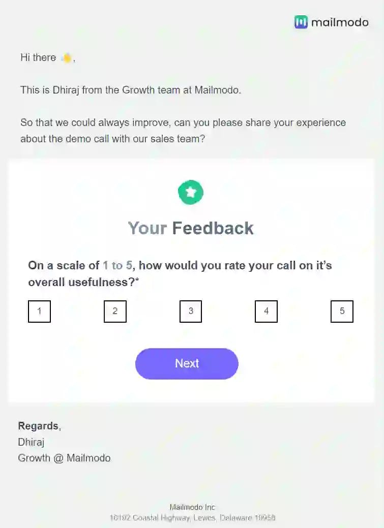 Demo Call Feedback Email Template