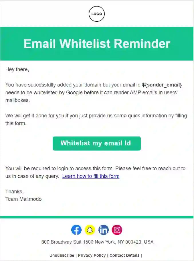 Email Whitelisting Reminder Template