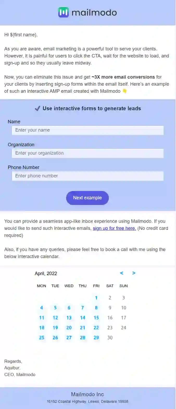 Free Interactive Cold Email Template