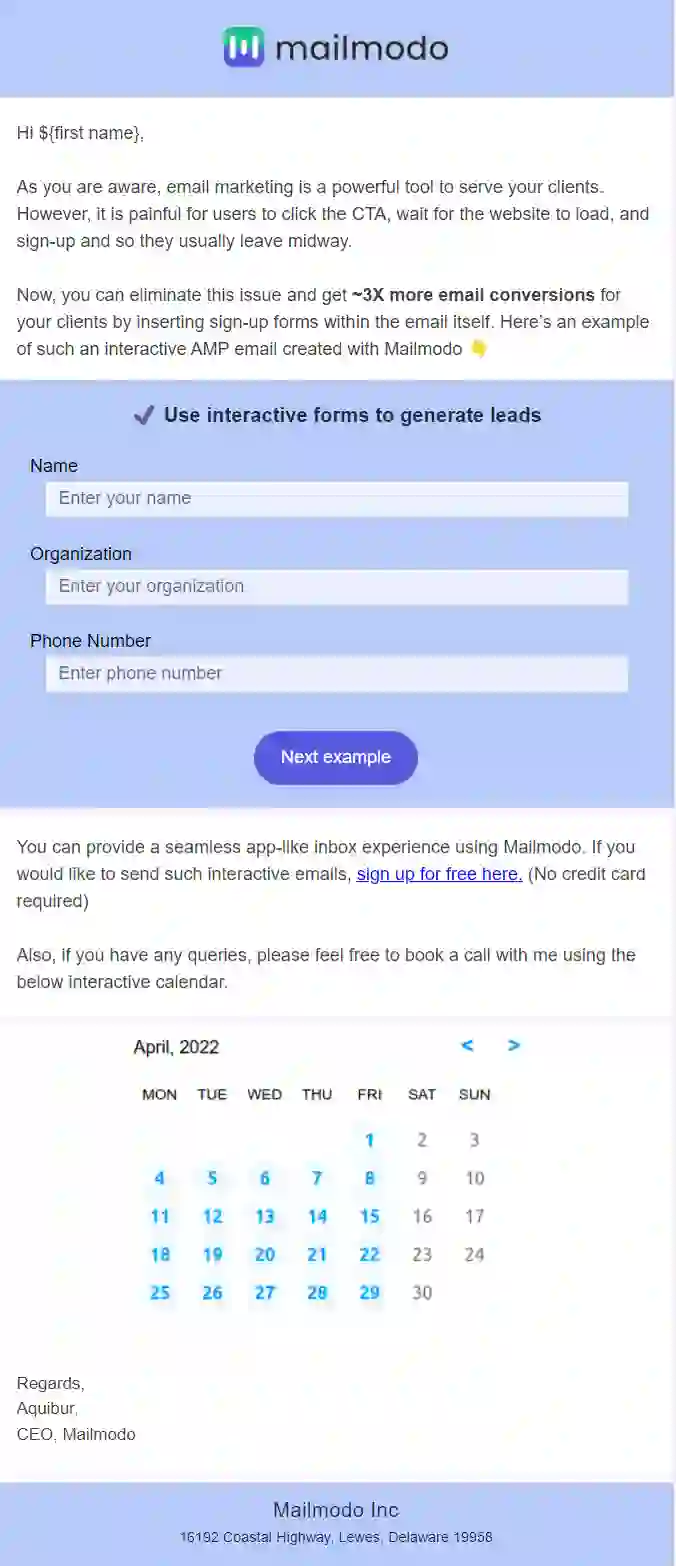 Free Interactive Cold Email Template