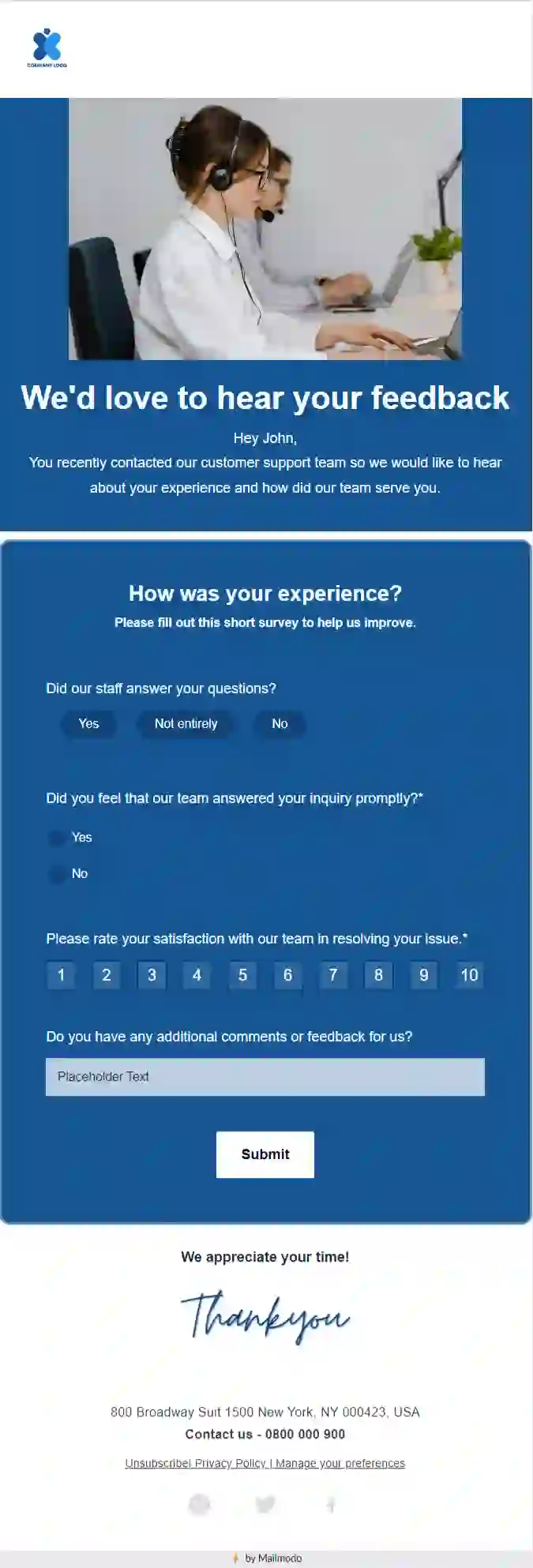 Free Customer Support Feedback Email Template
