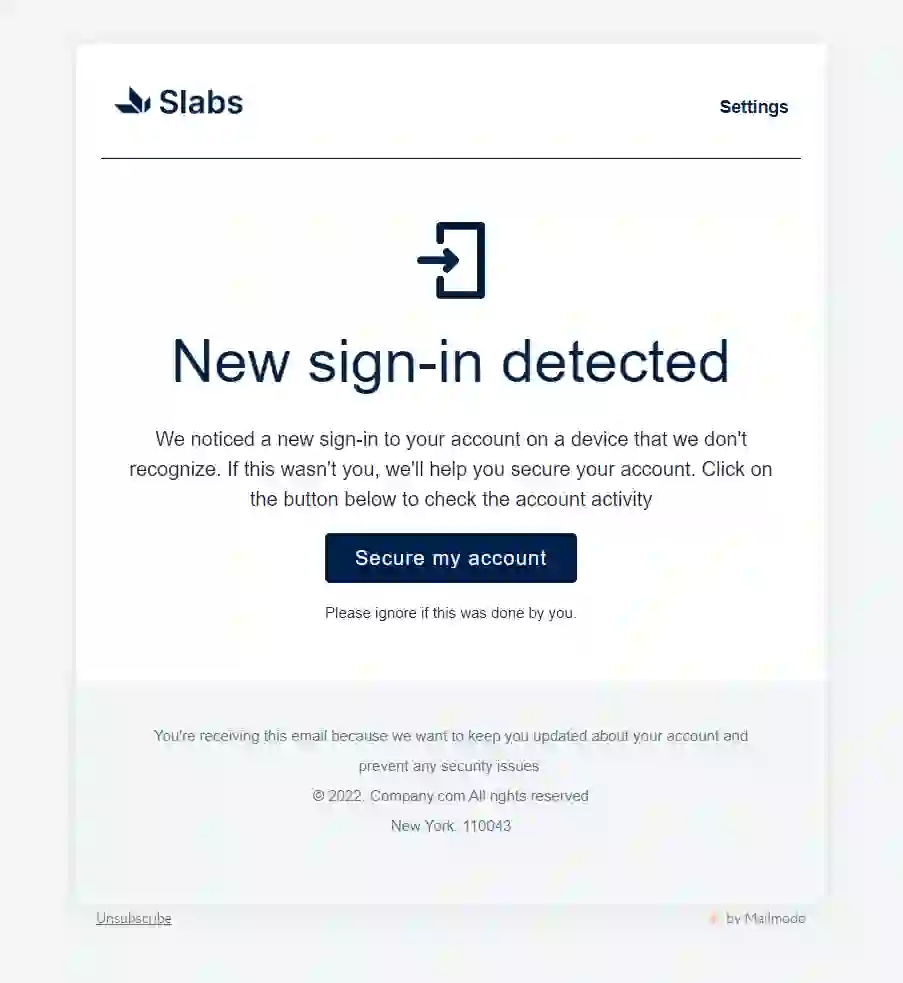 Free Account Alert Email Template