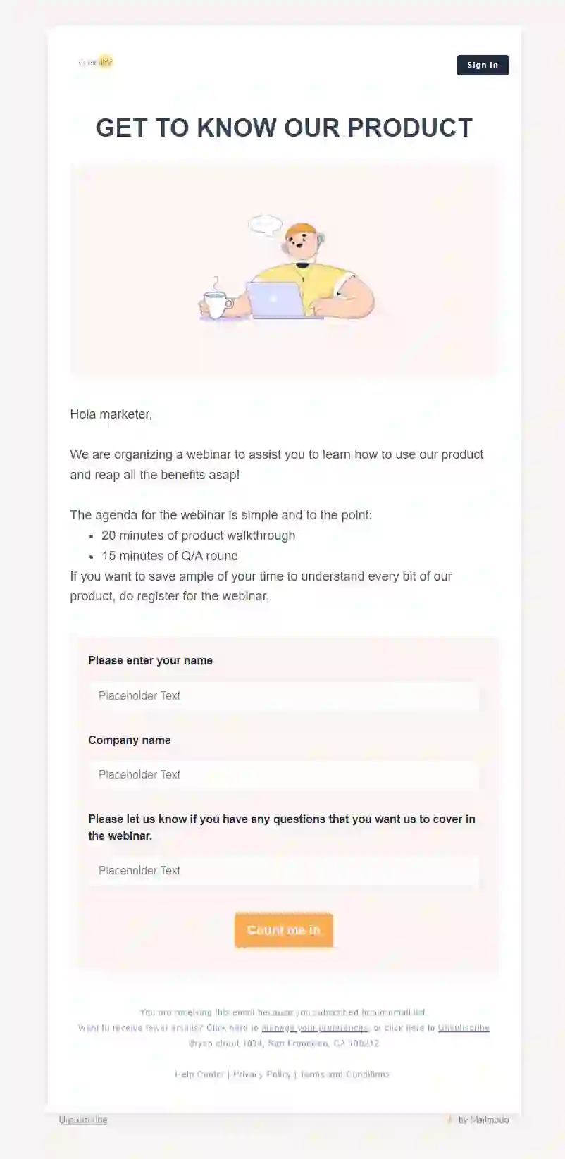 Free Product Webinar Email Template
