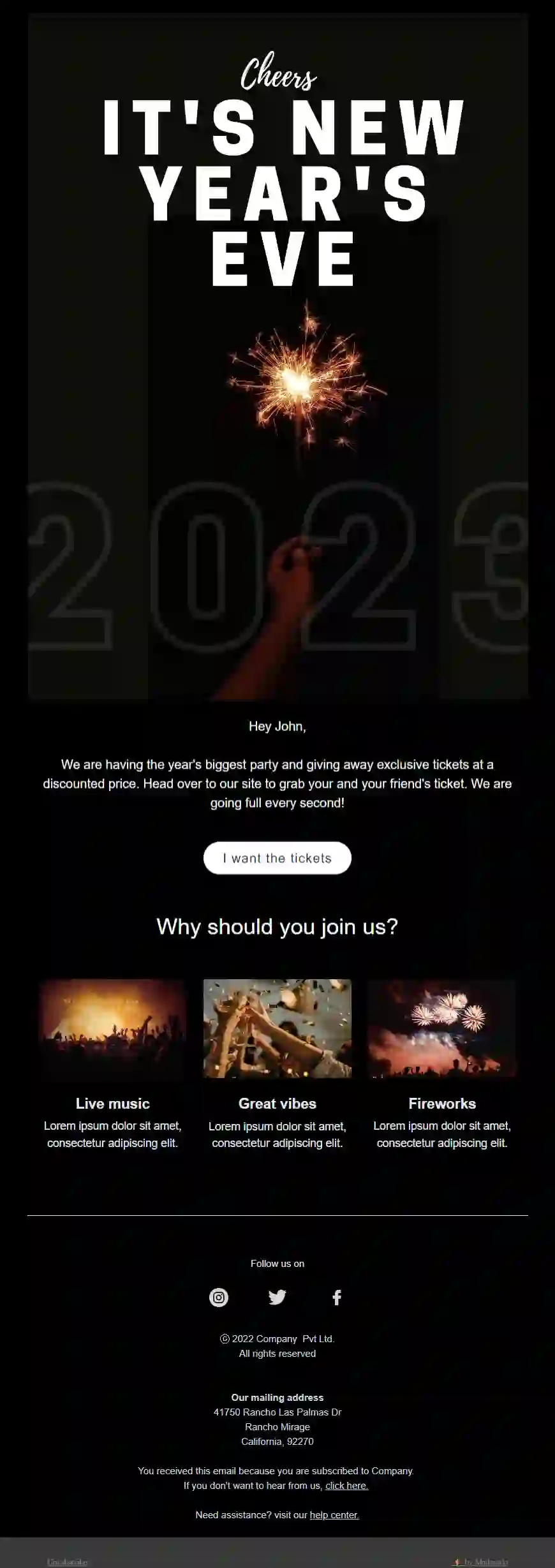Free New Year Dark Theme Email Template