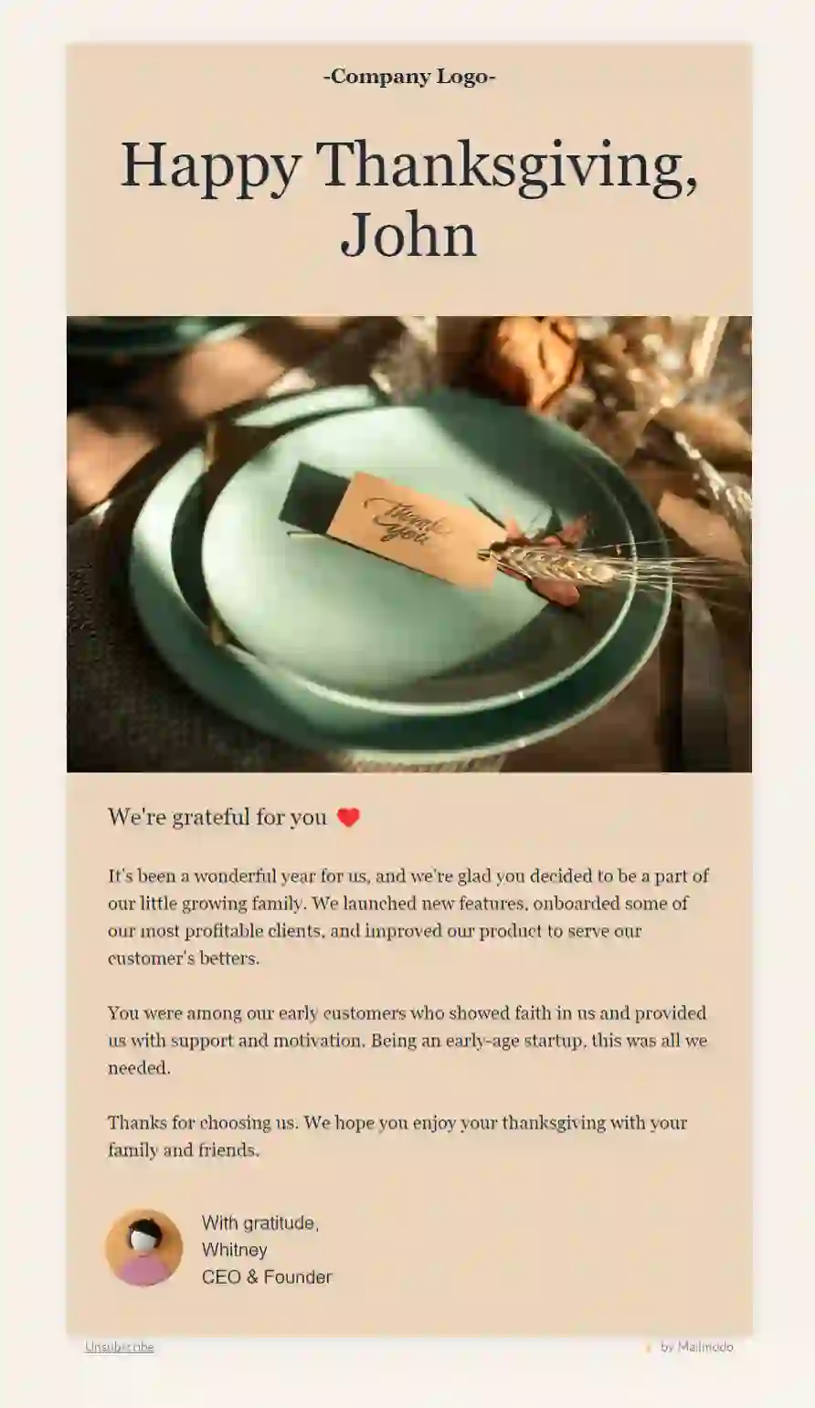 Free Thanksgiving Email Template
