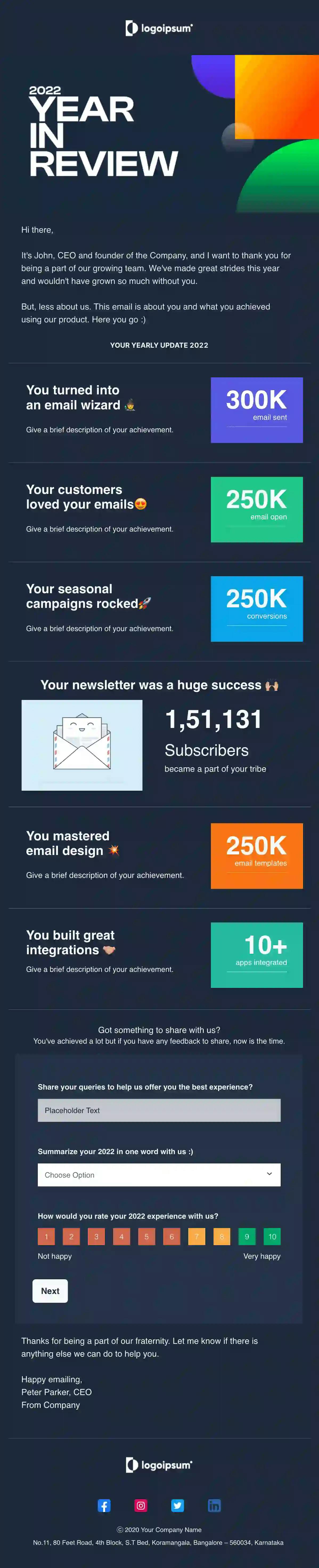 Free Year In-Review Dark Email Template