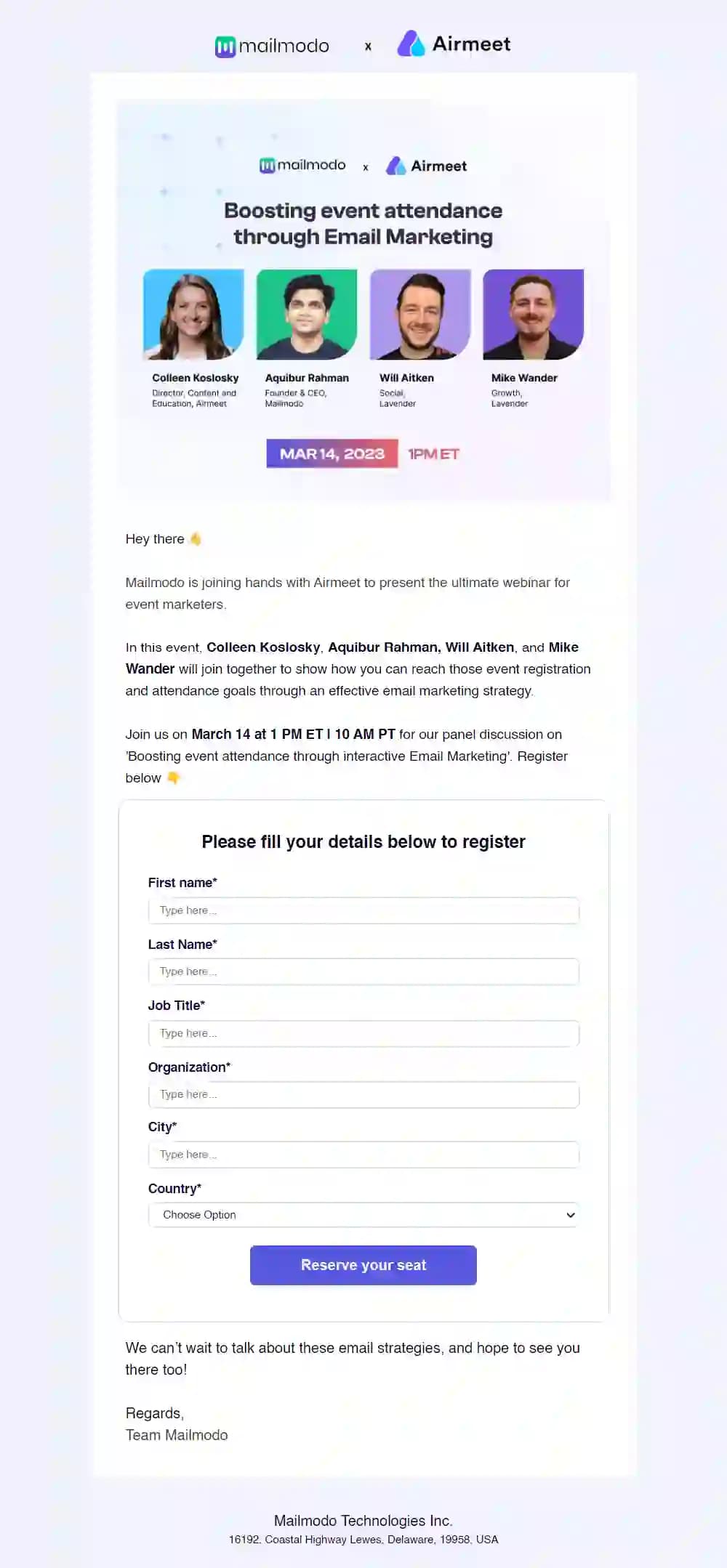 Free Airmeet Event Invite Email Template
