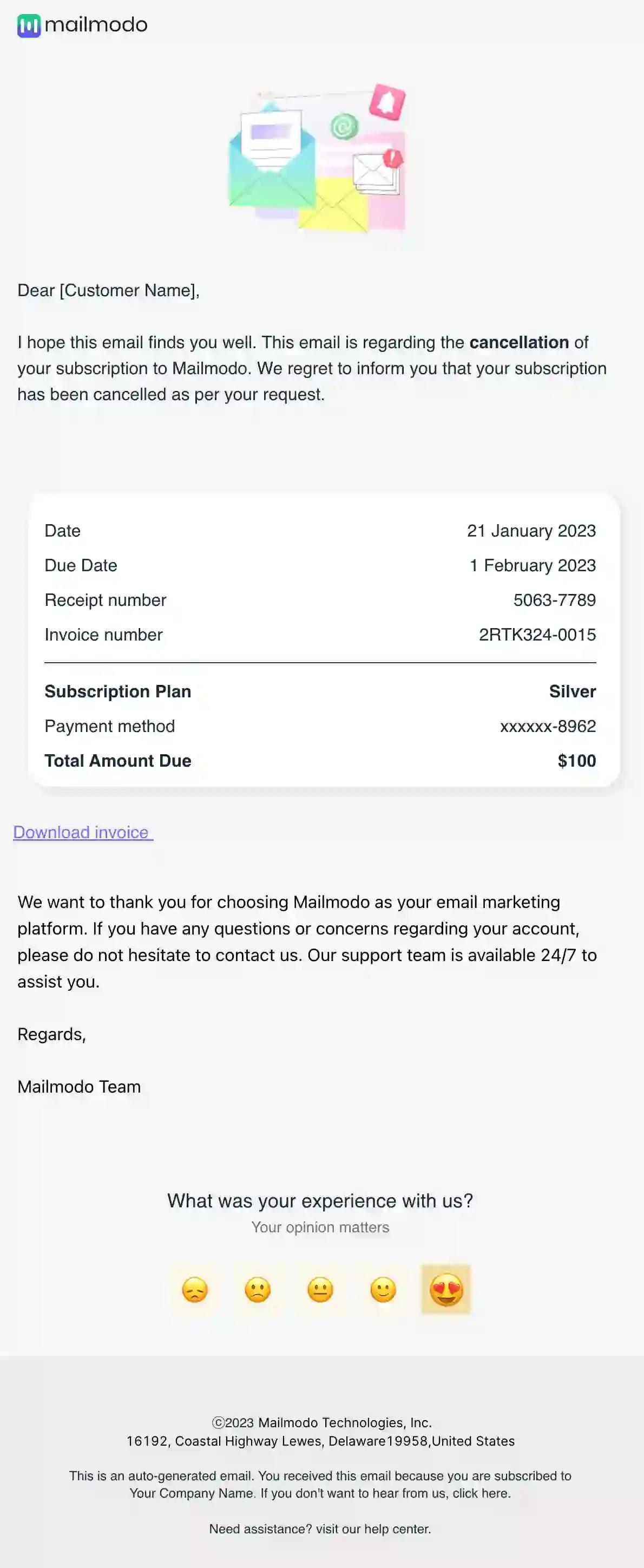 Invoice Cancellation Email Template