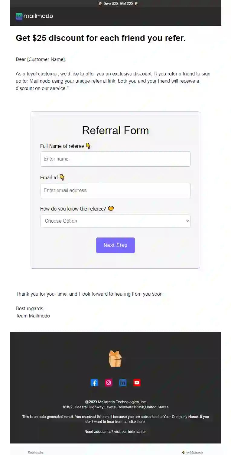 Customer Referral Email Template
