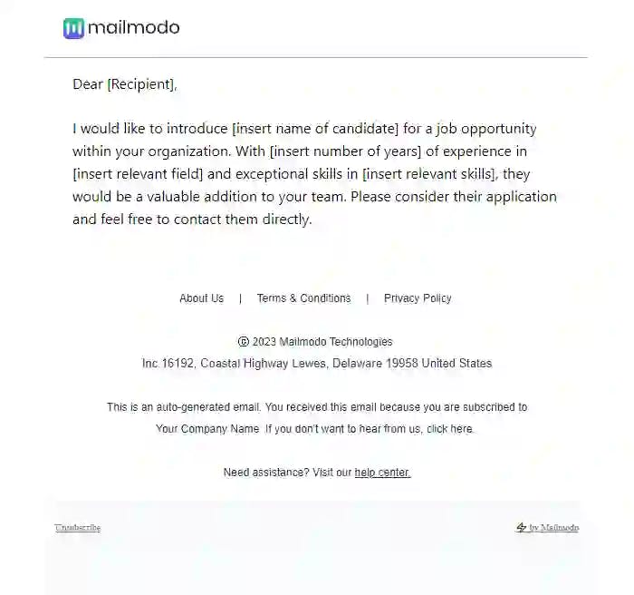 Job Referral Email Template