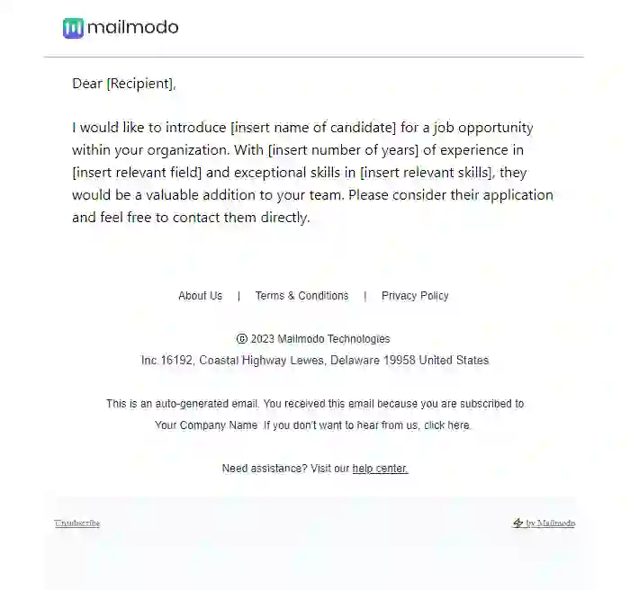 Free Job Referral Email Template