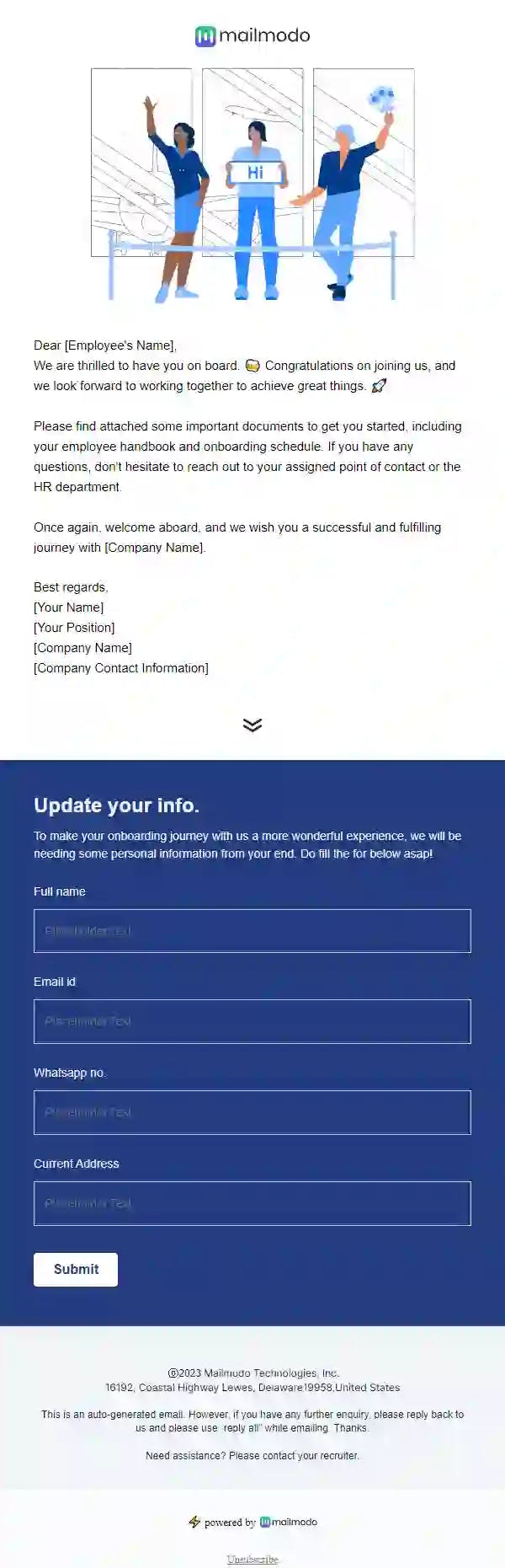 Free New Employee Welcome Email Template