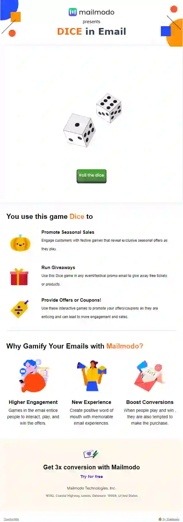 Free Dice Email Template