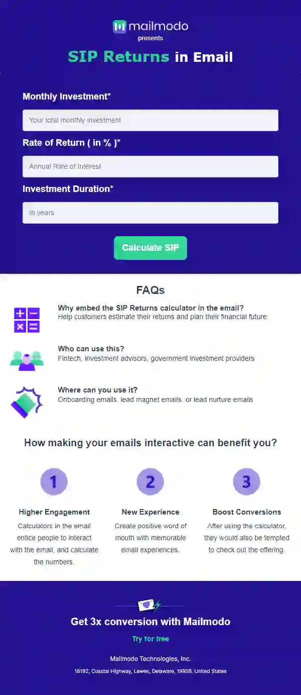 Free SIP Calculator in Email