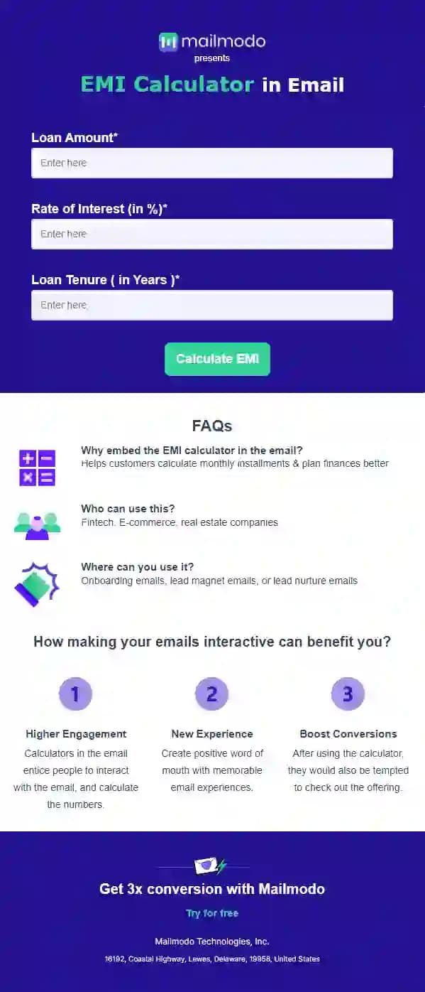 Free EMI Calculator in Email