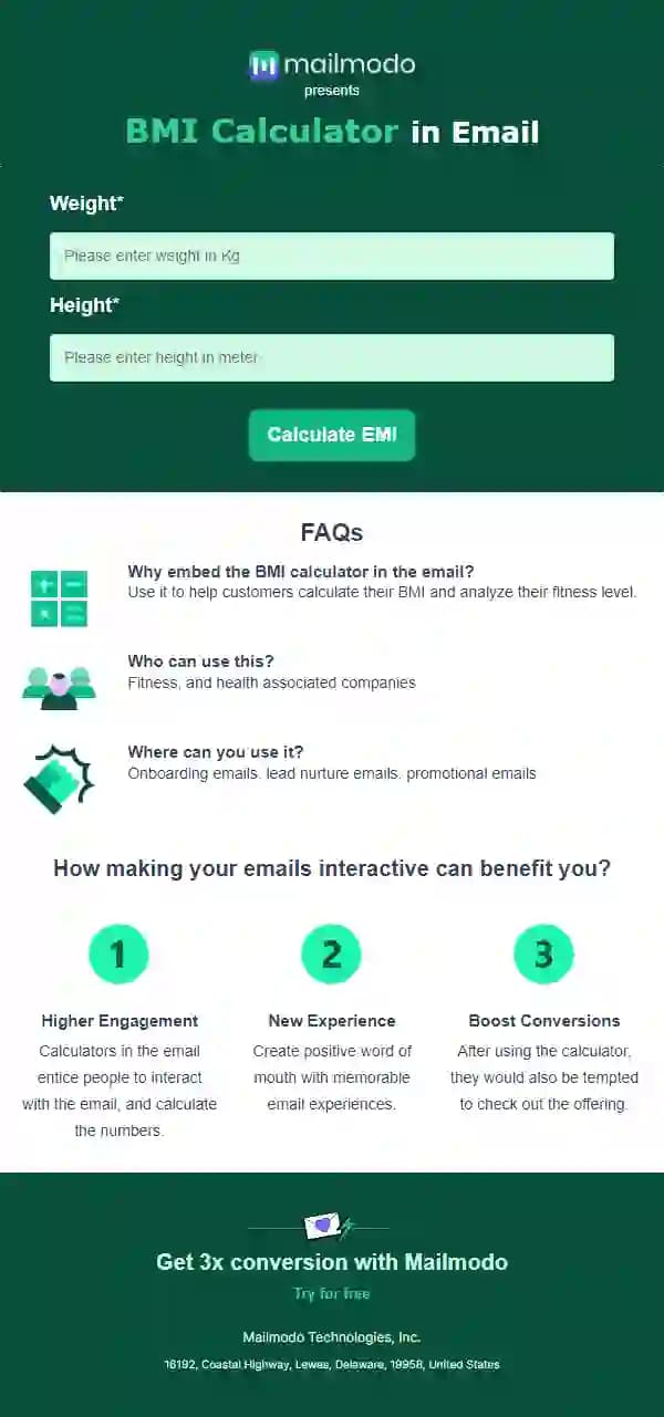 Free BMI Calculator in Email