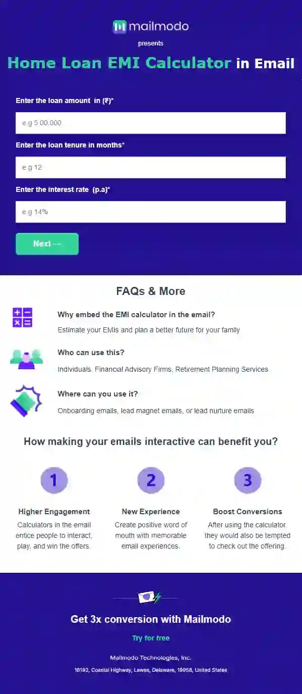 Free Home Loan Calculator in Email