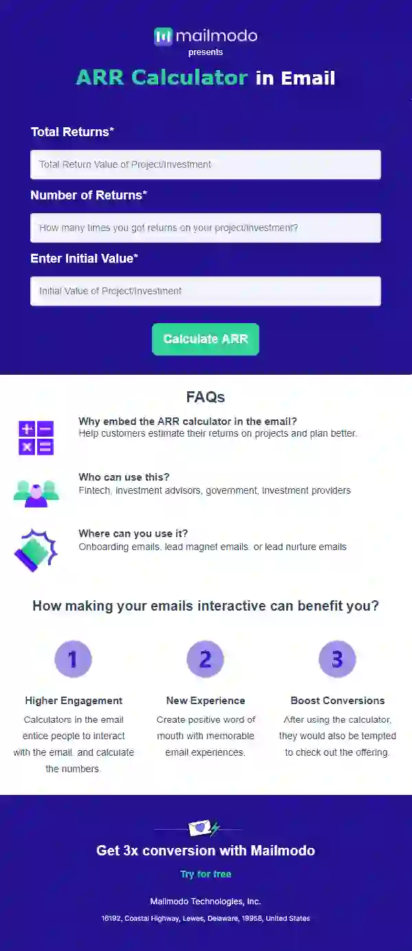 Free ARR Calculator in Email