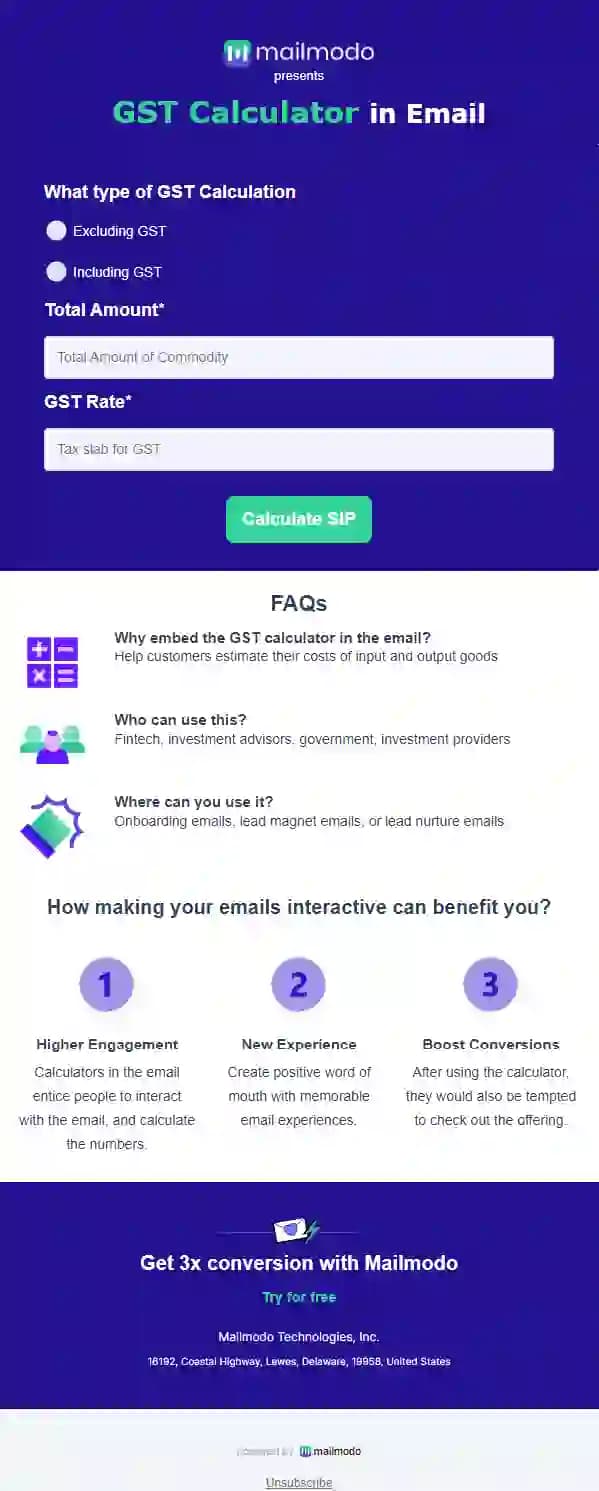 Free GST Calculator in Email