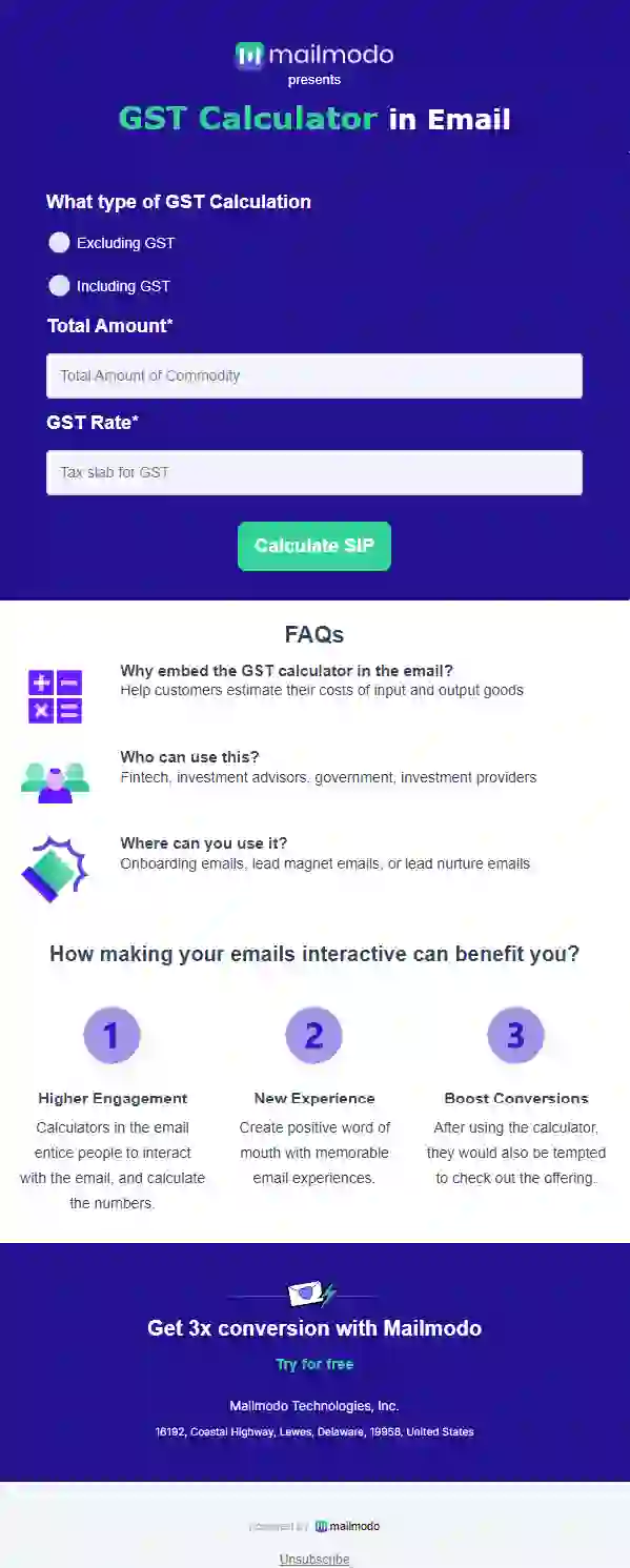 Free GST Calculator in Email