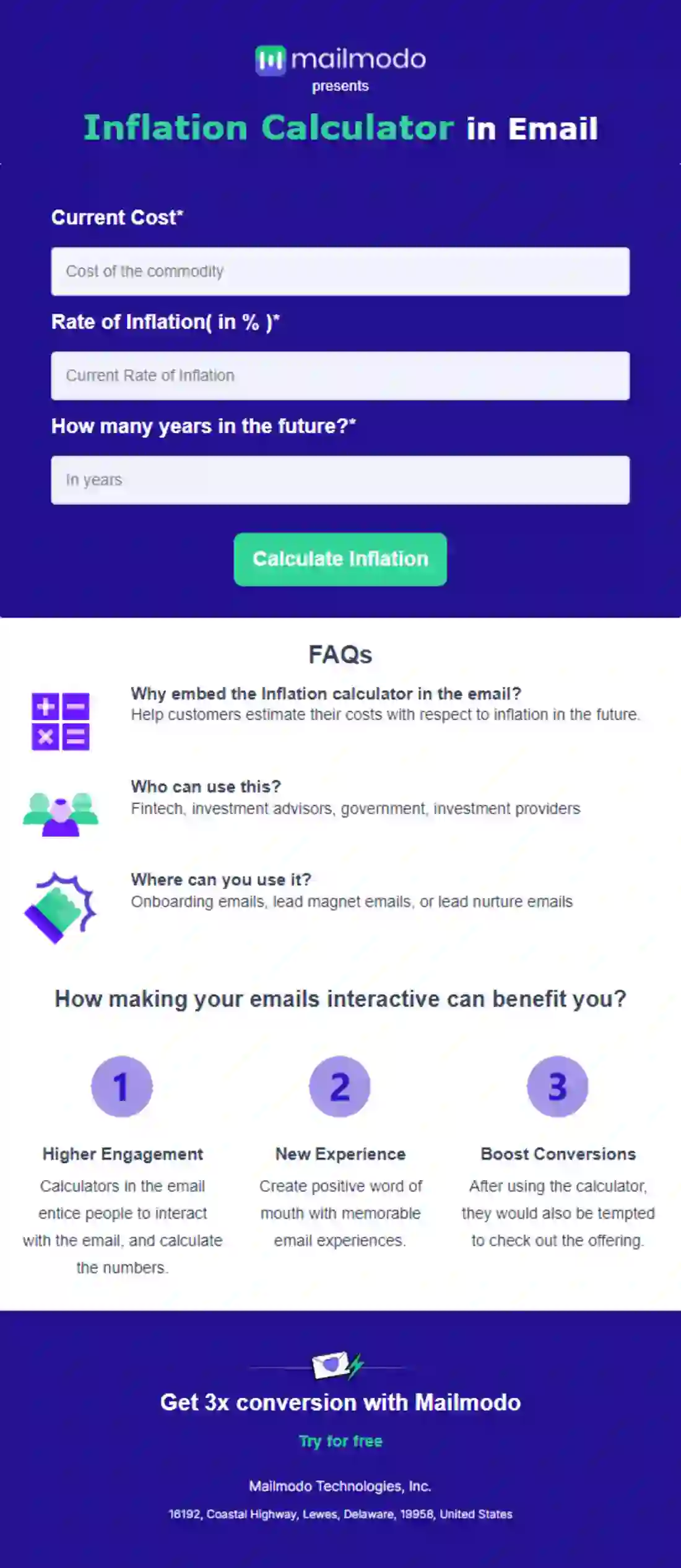 Free Inflation Calculator in Email