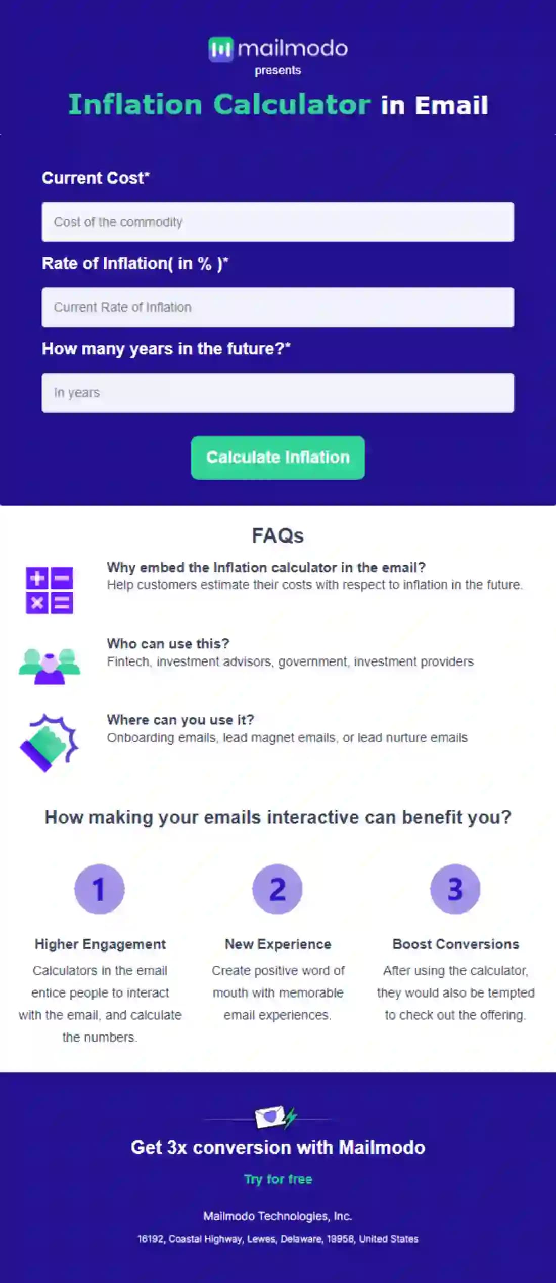 Free Inflation Calculator in Email