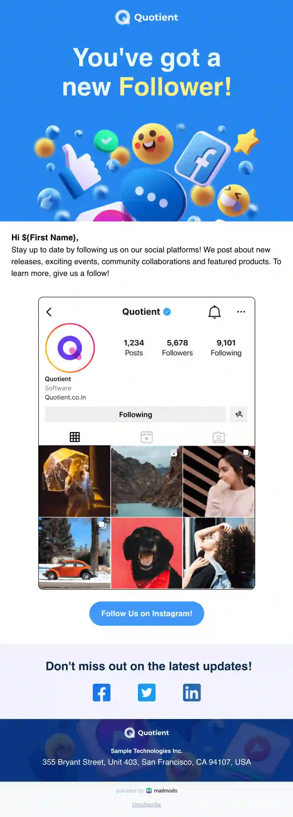 Follow Us On Social Media Email Template