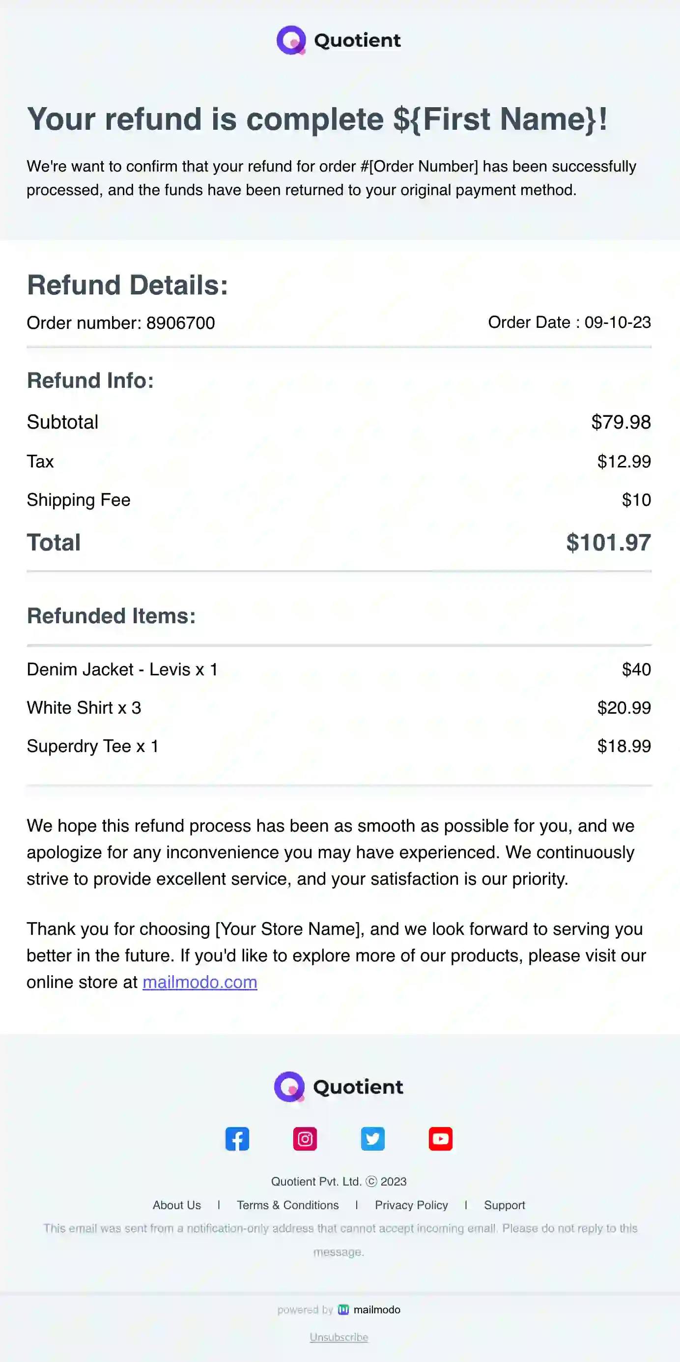 Order Refunded Email Template