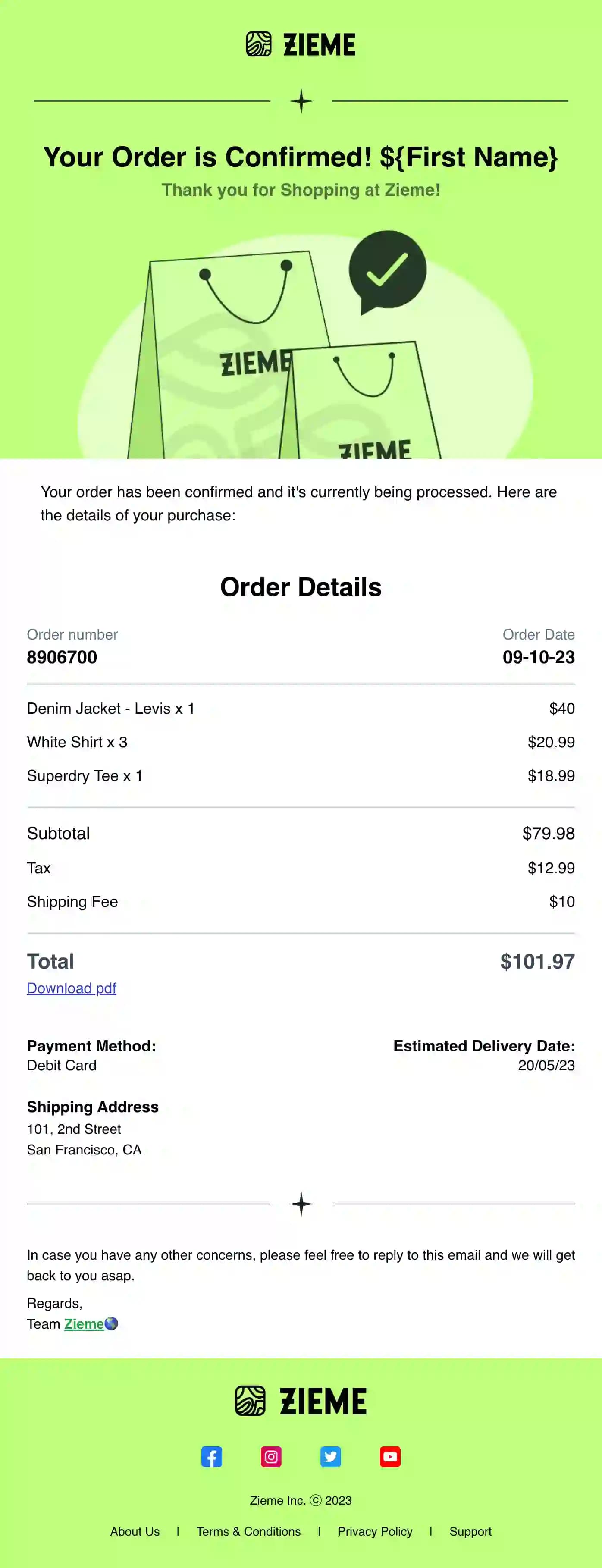 Shopify Order Confirmation Email Template