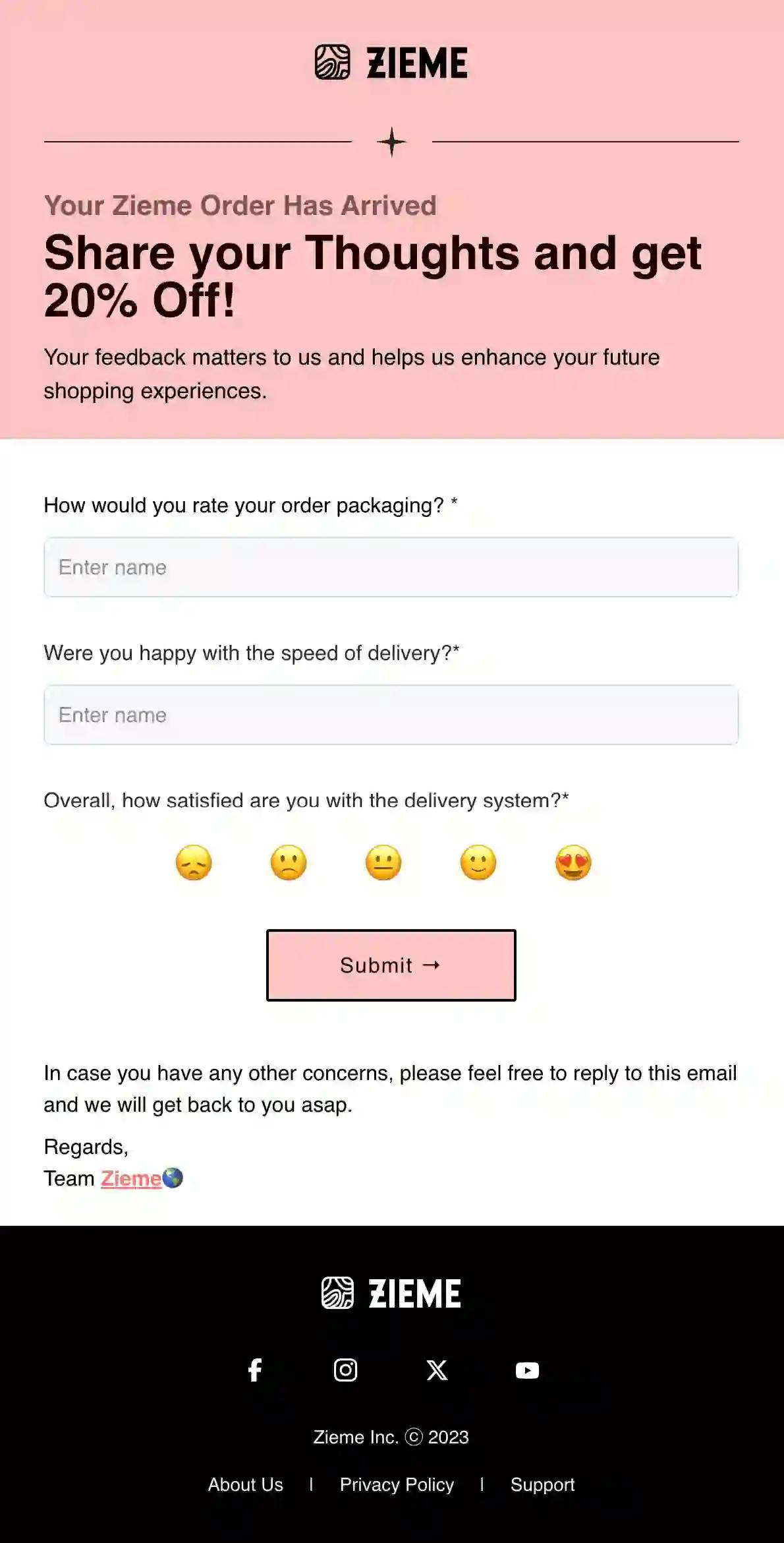Post Purchase Review Email Template