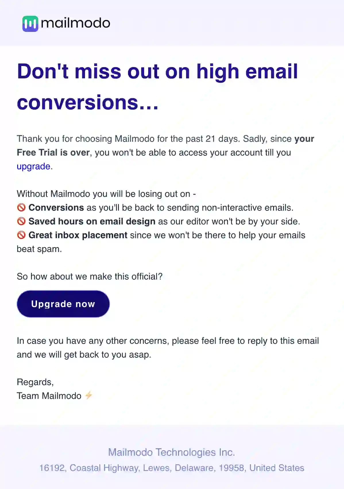 Post Free Trial Email template