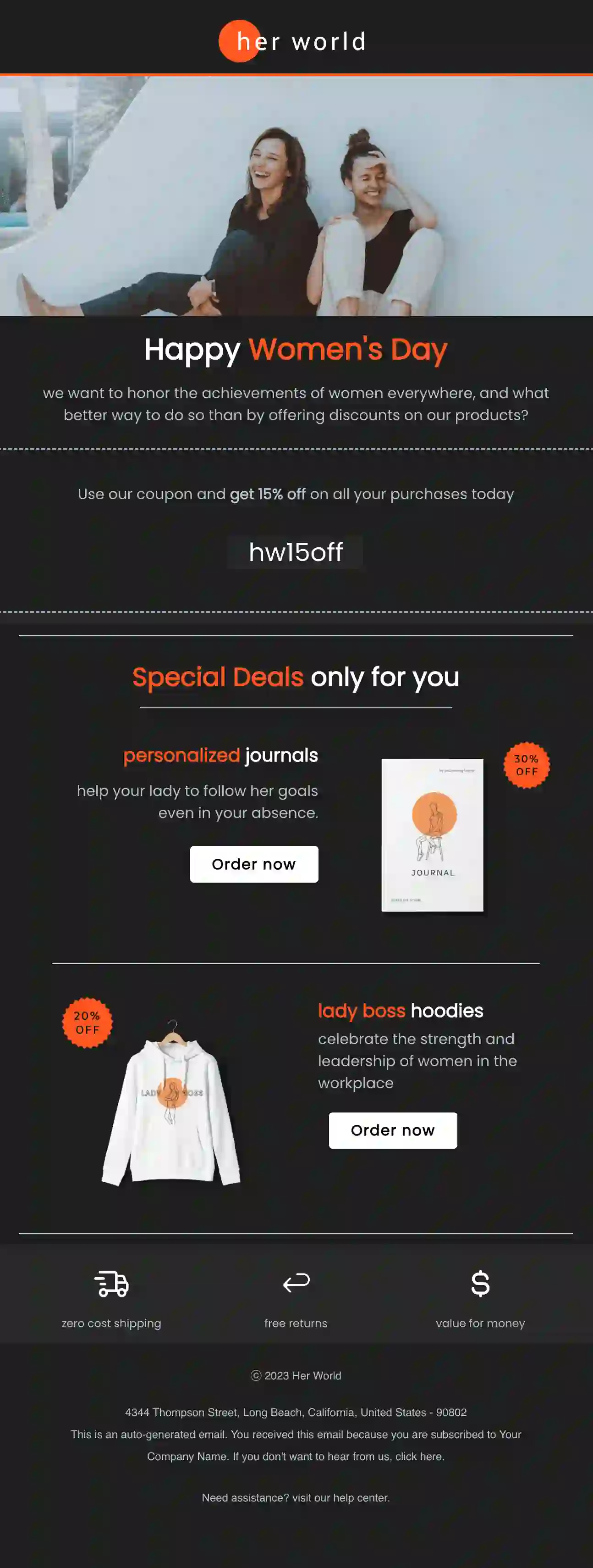 Free International Women's Day Email Template (Dark Theme)