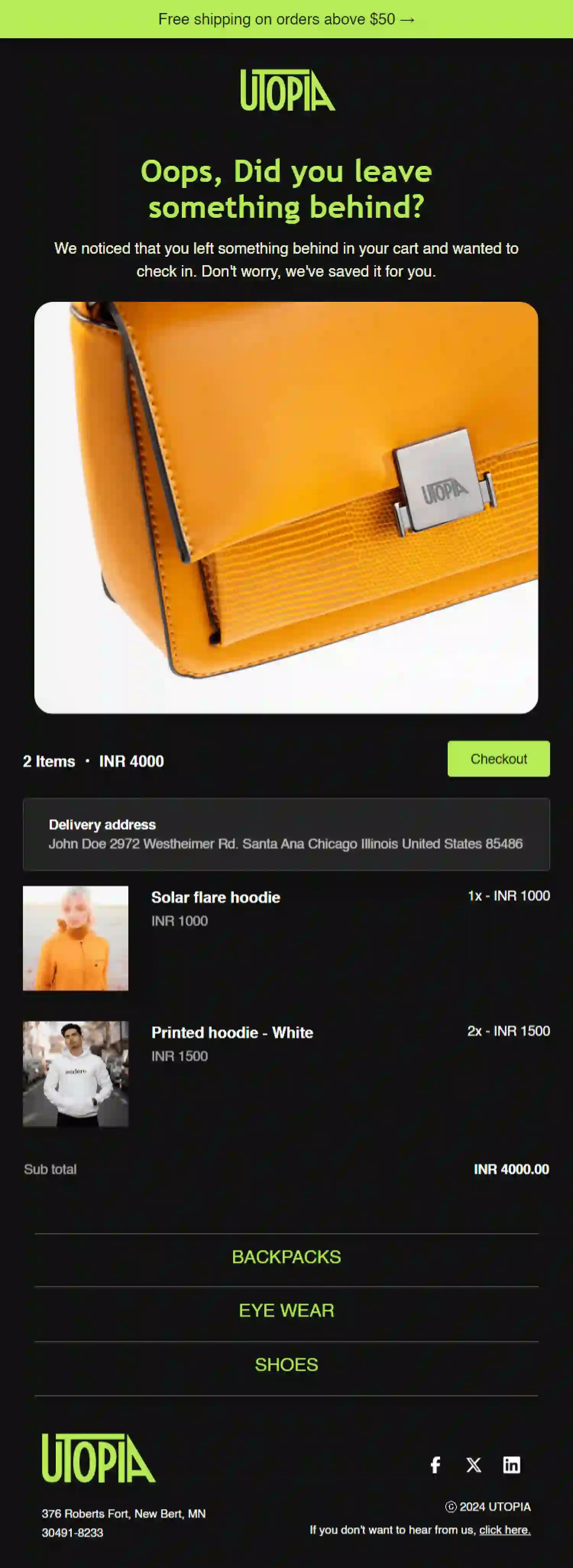 Free Abandonment Cart Email Template for Fashion Store