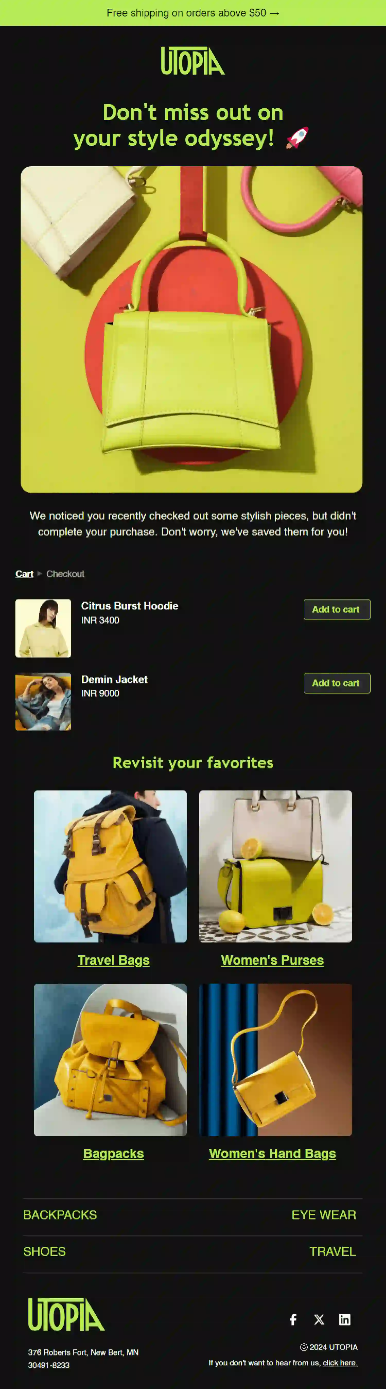 Free Browse Abandonment Email Template for Fashion Store