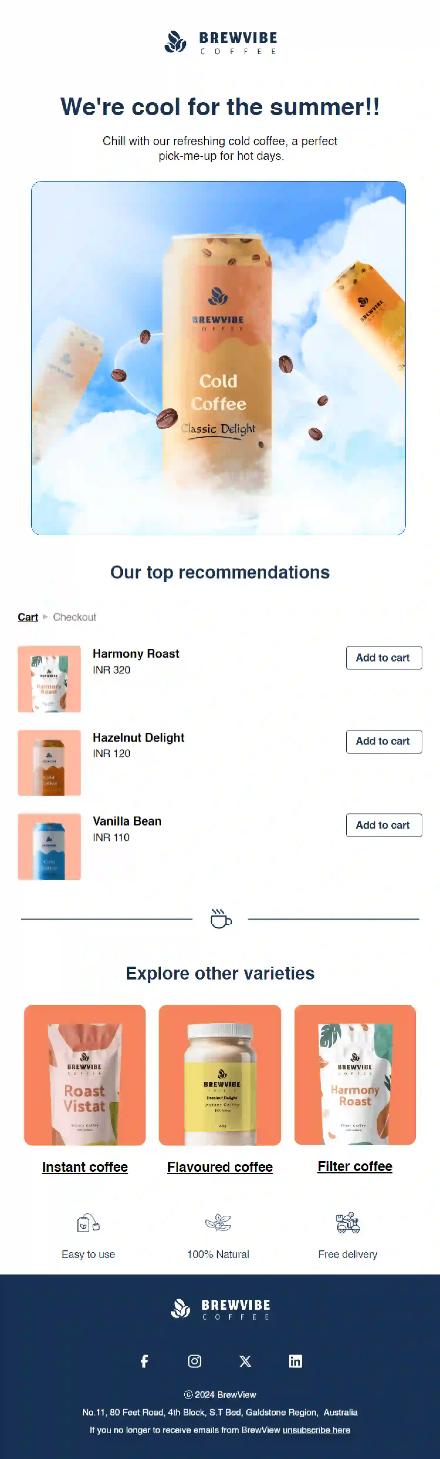 Free Product Recommendation Email Template for Food and Beverage Brand