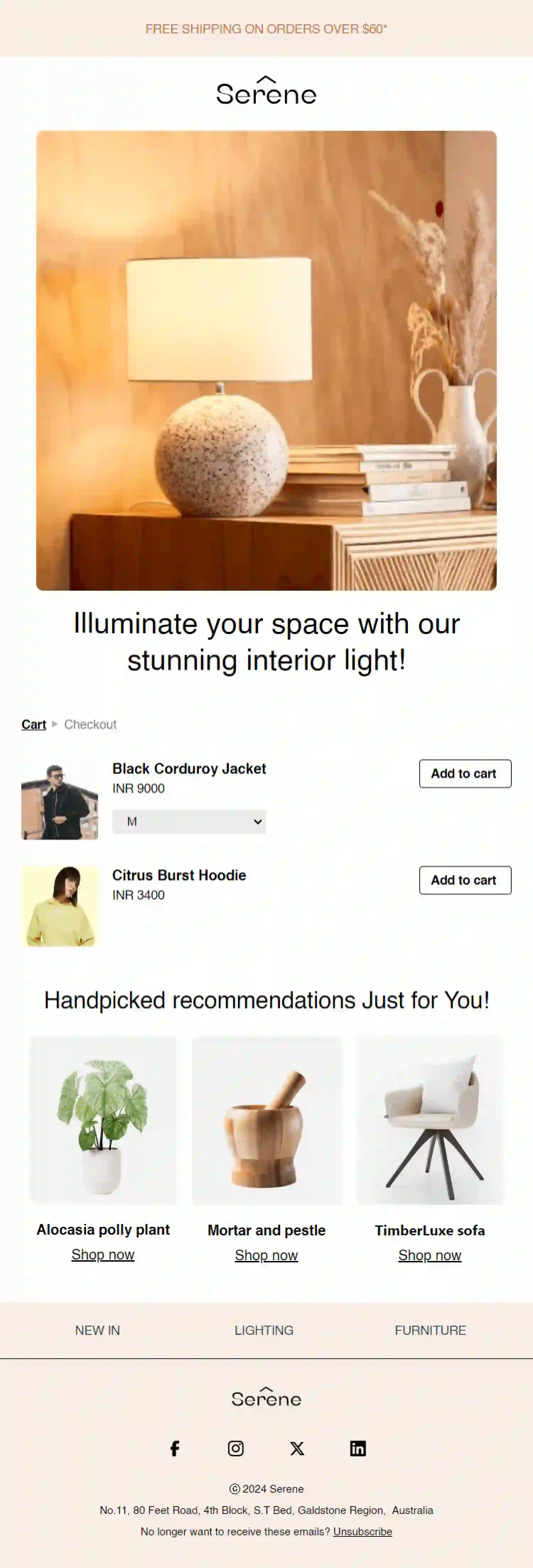 Free Product Recommendation Email Template for Furniture and Decor